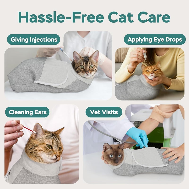 Paw Fun Self-Adhesive Cat Grooming Wrap, Cozy Cat Wrap for Cutting Nails, Breathable Anti-Scratch Cats Swaddle Bag for Brushing, Ear Cleaning, Dental Care, Medication, Injections, Grey S - Image 4